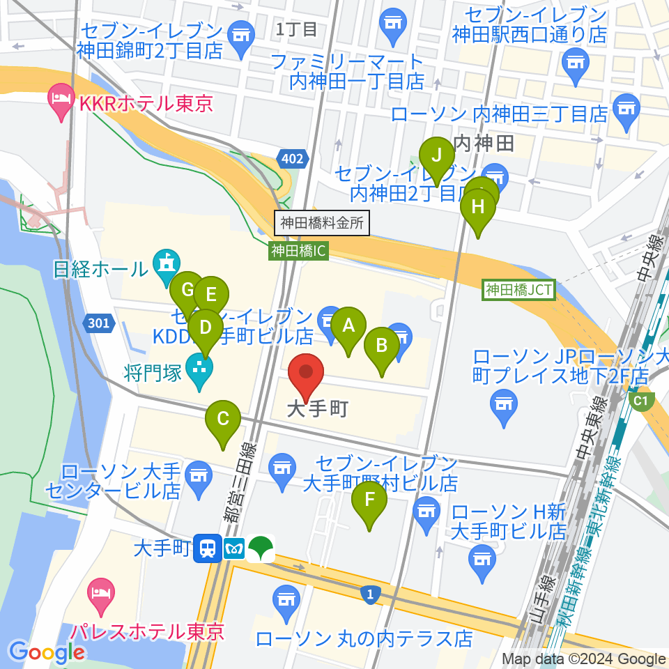 よみうり大手町ホール周辺のホテル一覧地図