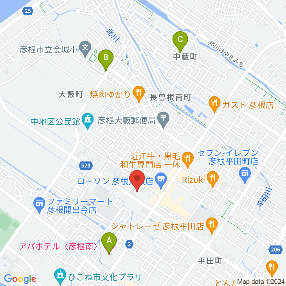 彦根COCOZA周辺のホテル一覧地図