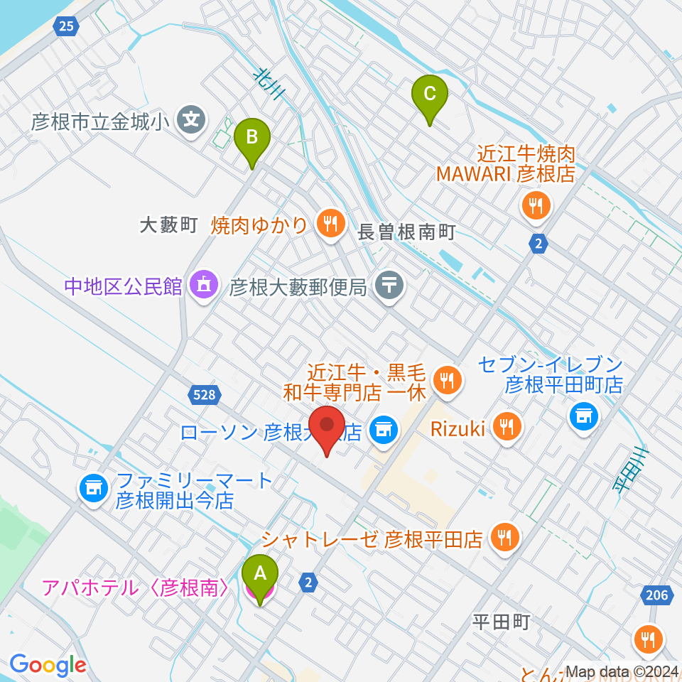 彦根COCOZA周辺のホテル一覧地図