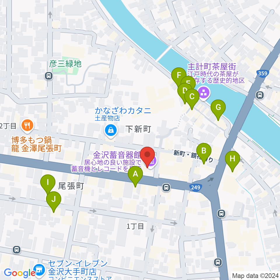 金沢蓄音器館周辺のホテル一覧地図