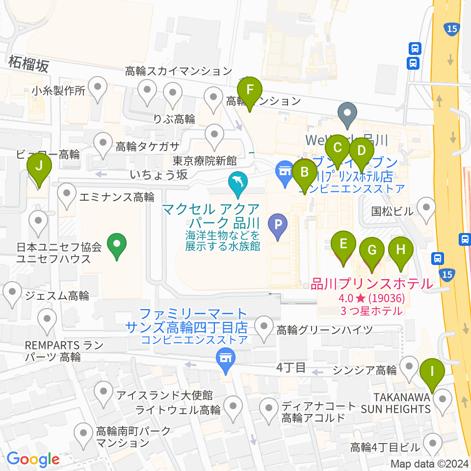 プリンスホール周辺のホテル一覧地図