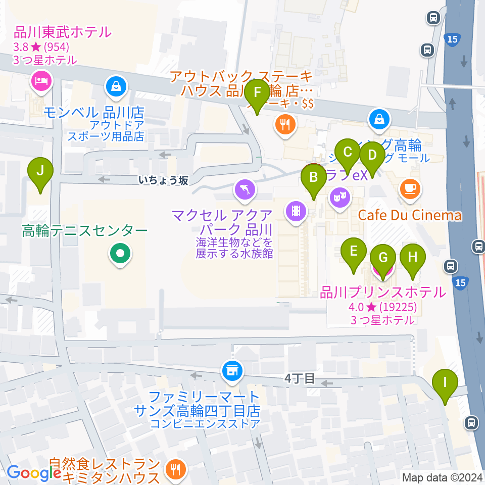 プリンスホール周辺のホテル一覧地図