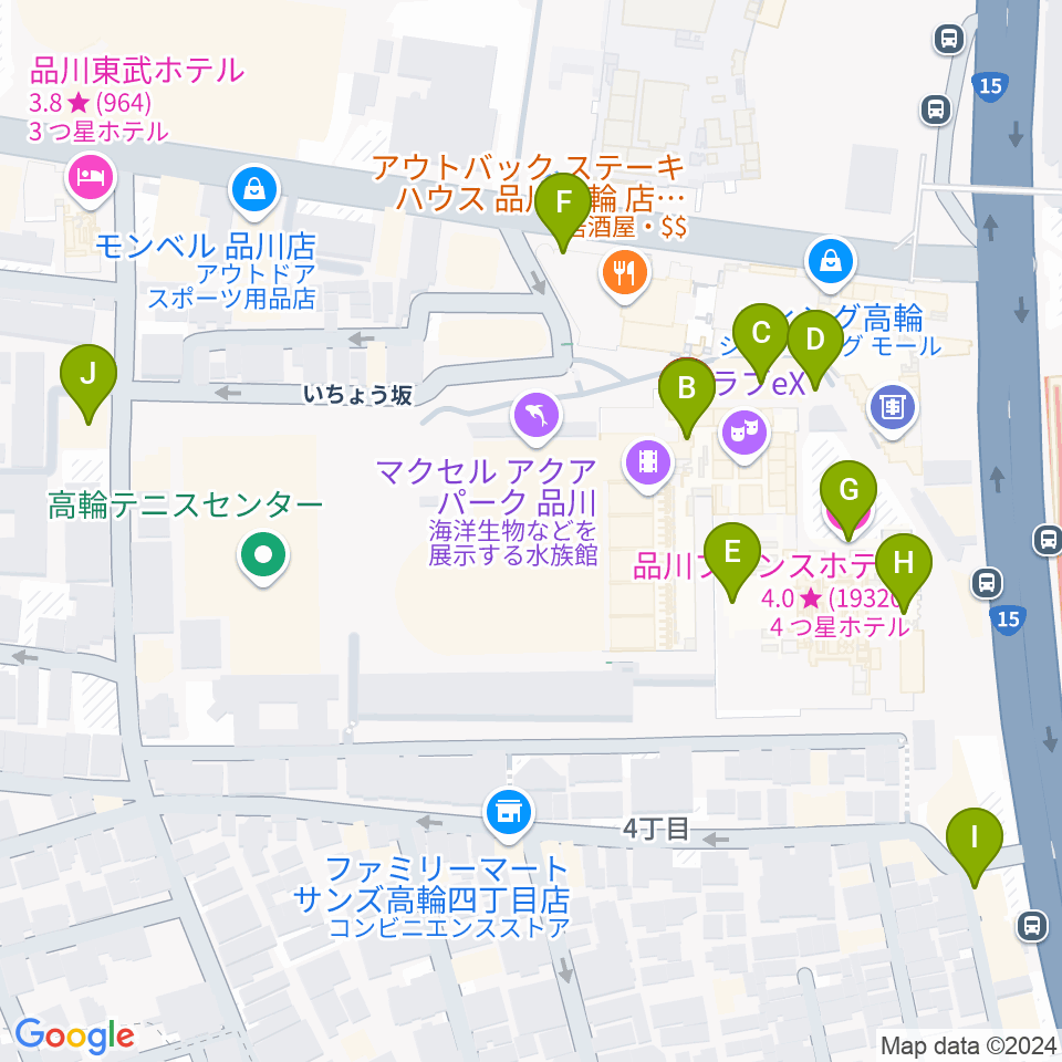 プリンスホール周辺のホテル一覧地図