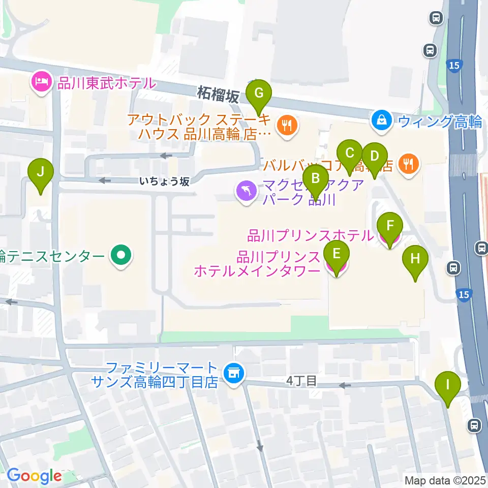 プリンスホール周辺のホテル一覧地図