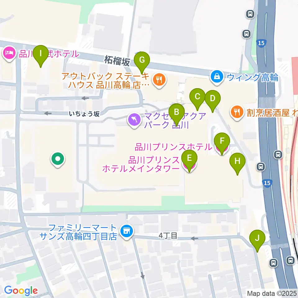 プリンスホール周辺のホテル一覧地図