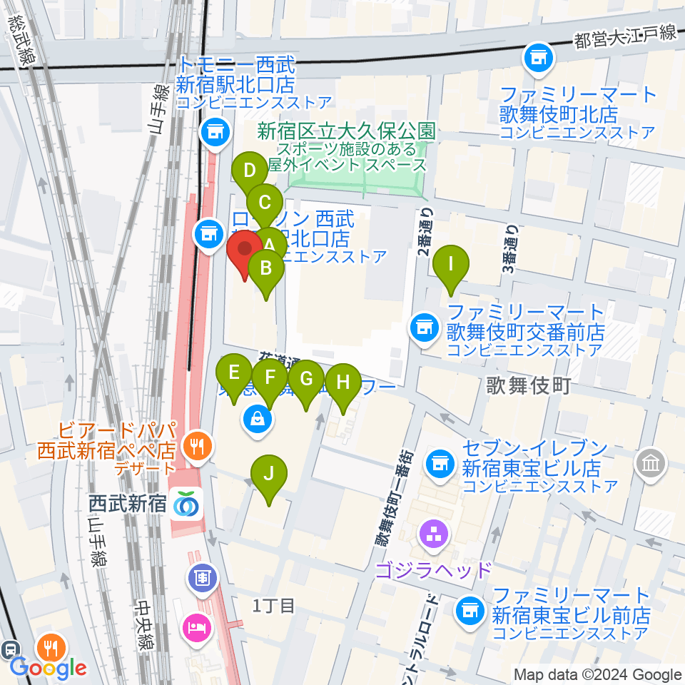 新宿Fu- 新宿永谷ホール周辺のホテル一覧地図