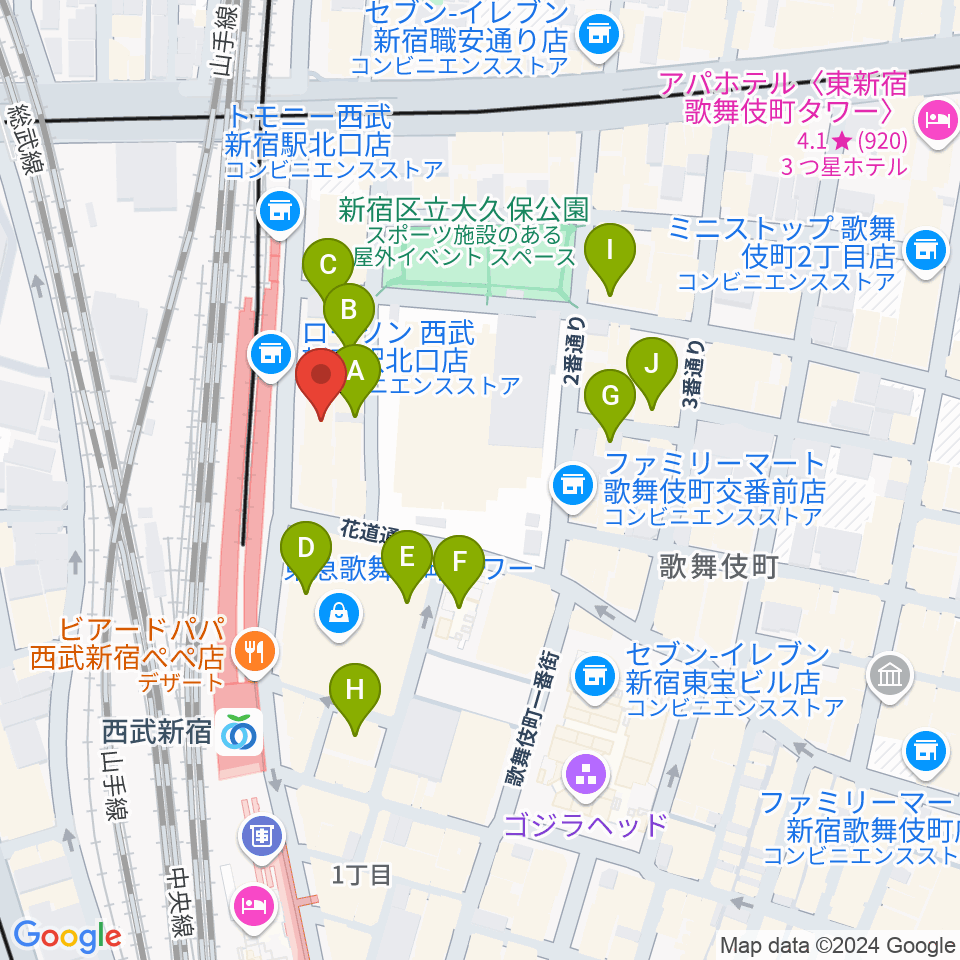 新宿Fu- 新宿永谷ホール周辺のホテル一覧地図