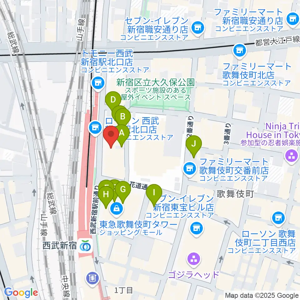 新宿Fu- 新宿永谷ホール周辺のホテル一覧地図