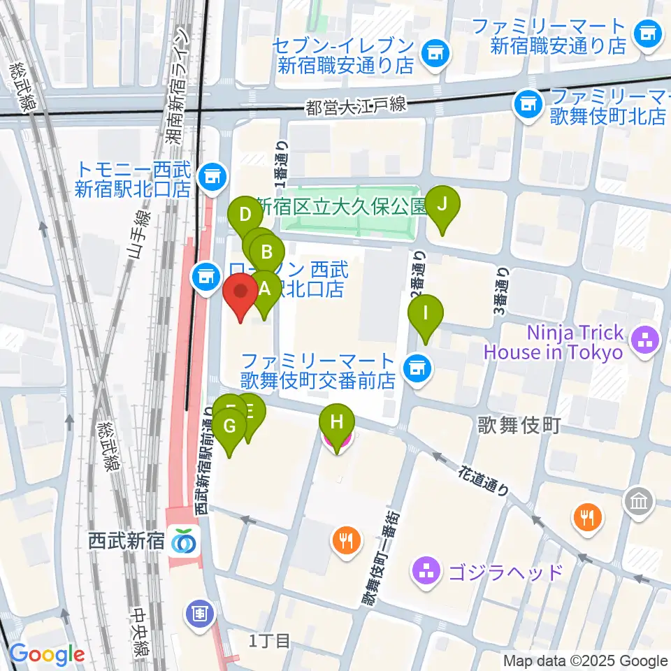 新宿Fu- 新宿永谷ホール周辺のホテル一覧地図