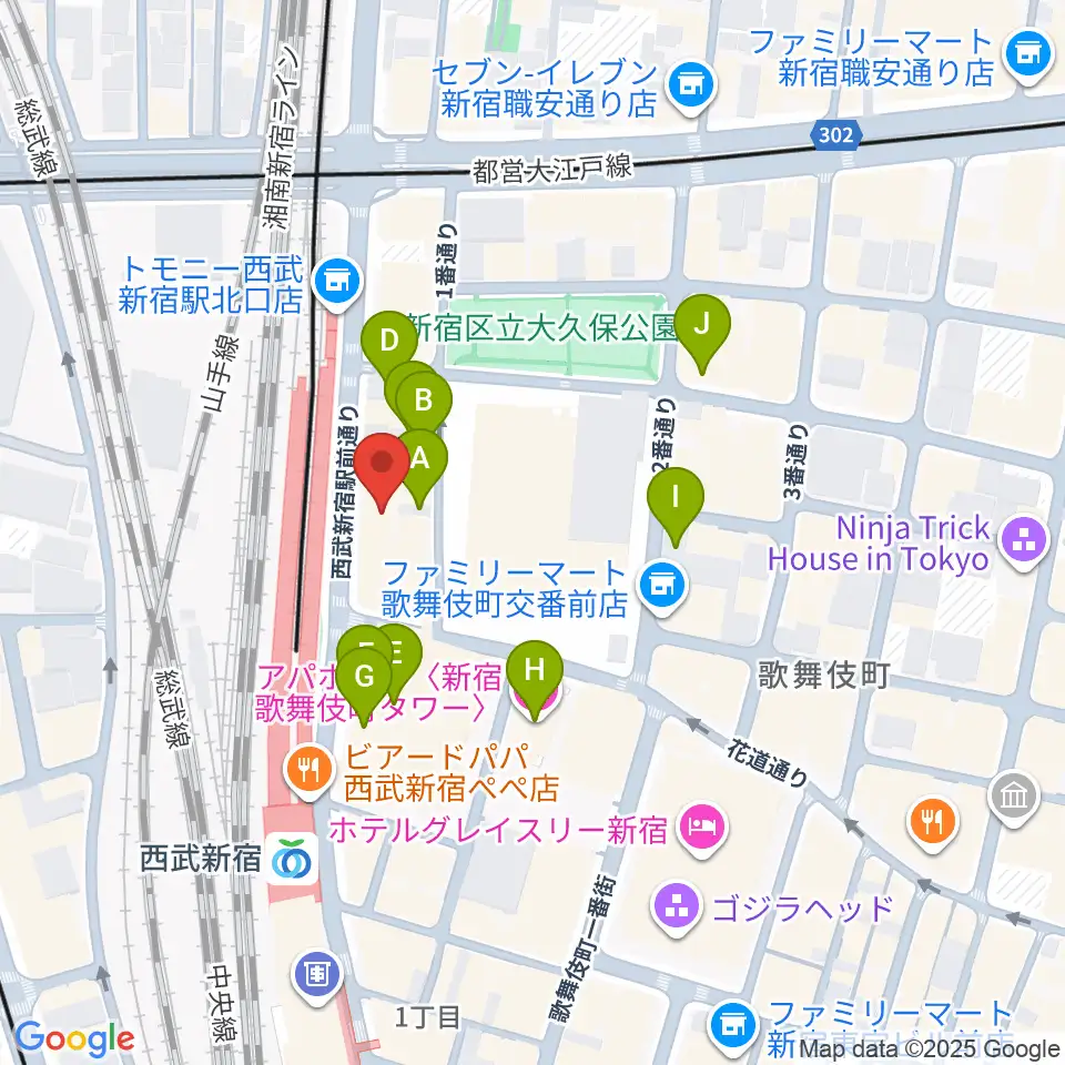 新宿Fu- 新宿永谷ホール周辺のホテル一覧地図