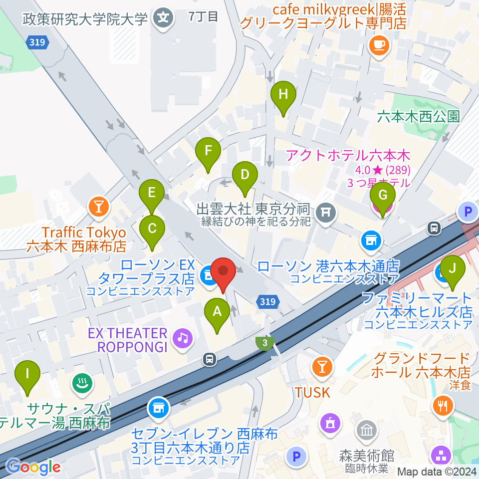 EXスタジオ六本木周辺のホテル一覧地図