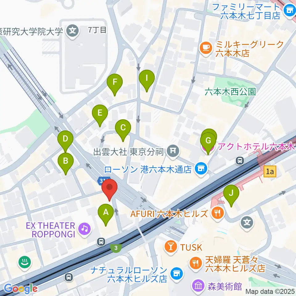 EXスタジオ六本木周辺のホテル一覧地図