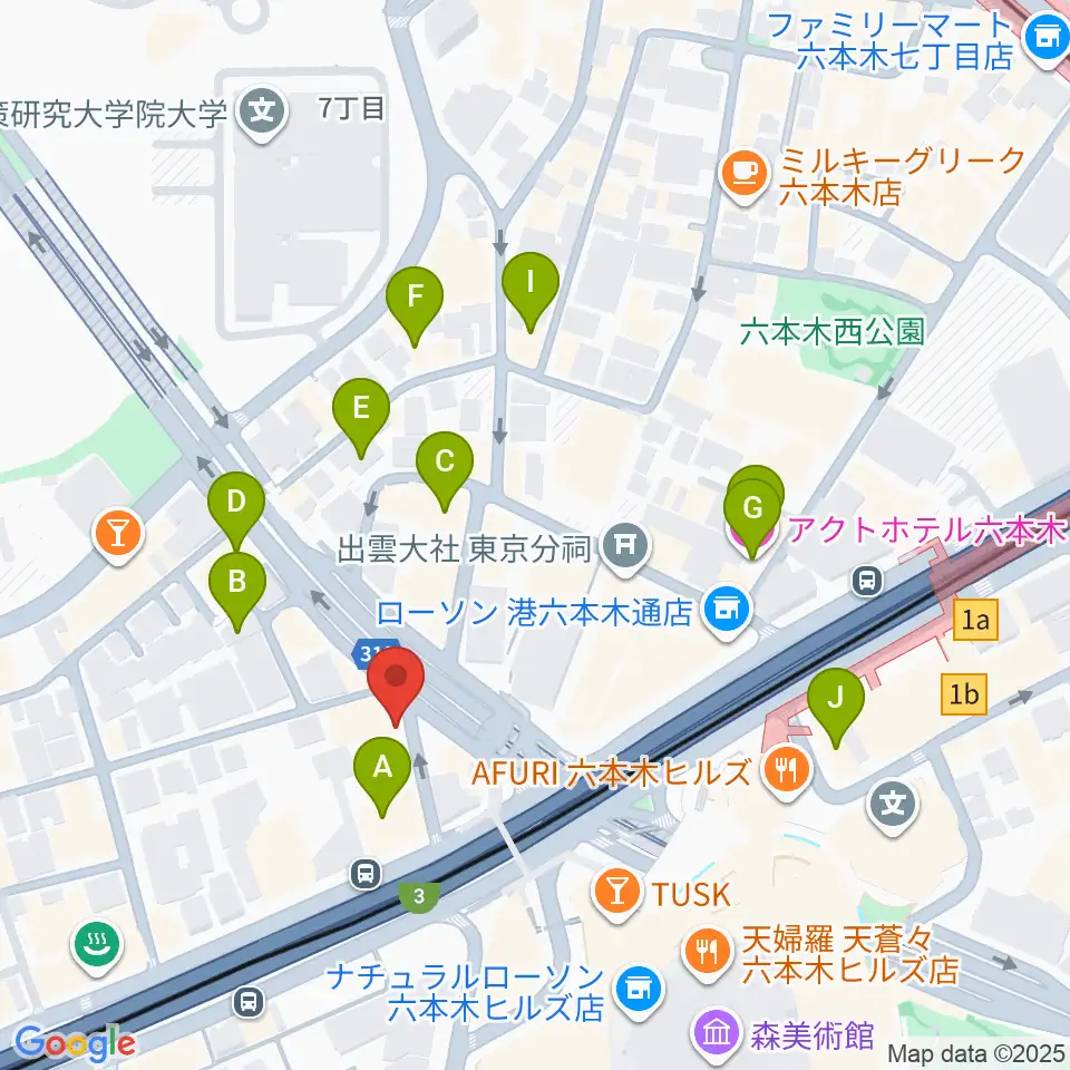 EXスタジオ六本木周辺のホテル一覧地図