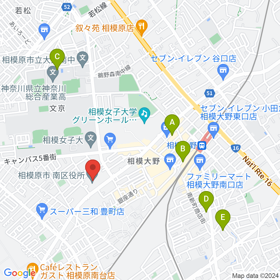 相模原南市民ホール周辺のホテル一覧地図