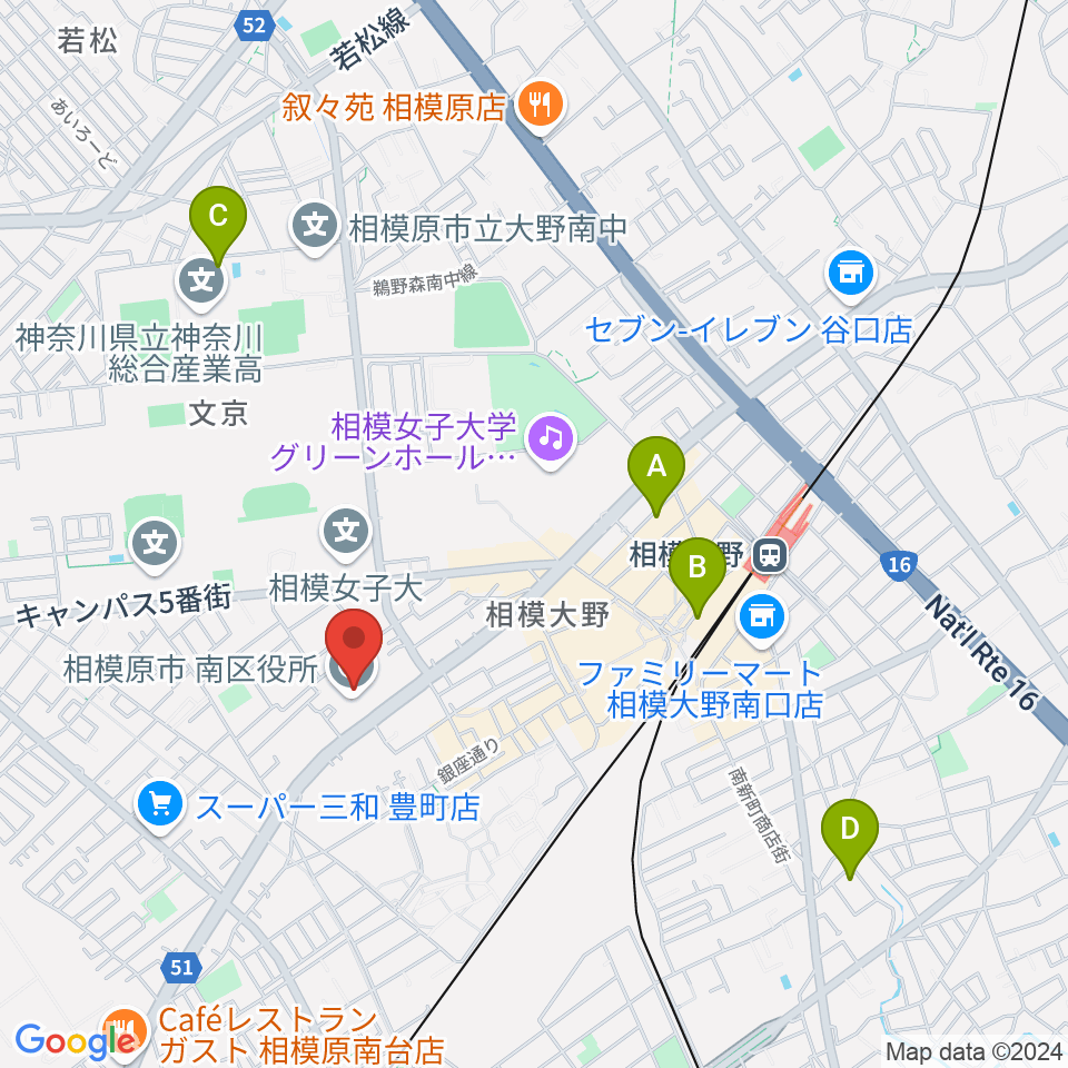 相模原南市民ホール周辺のホテル一覧地図