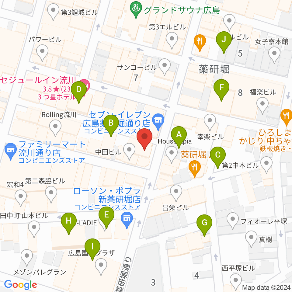 クラブクリーム広島周辺のホテル一覧地図
