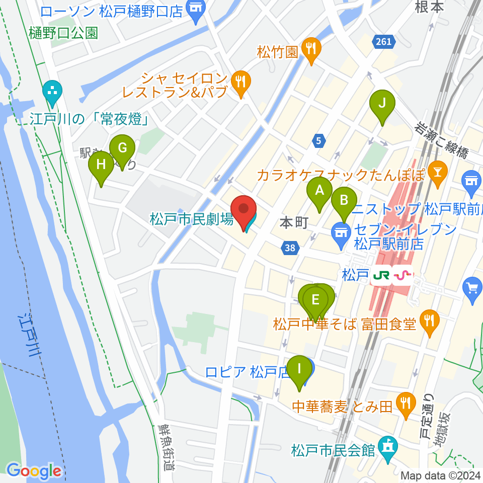 松戸市民劇場周辺のホテル一覧地図