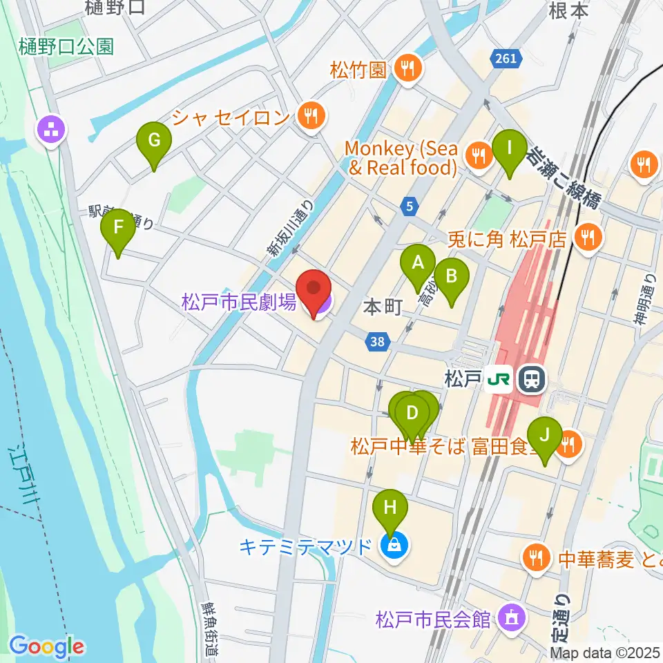 松戸市民劇場周辺のホテル一覧地図