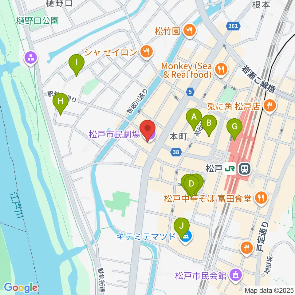 松戸市民劇場周辺のホテル一覧地図