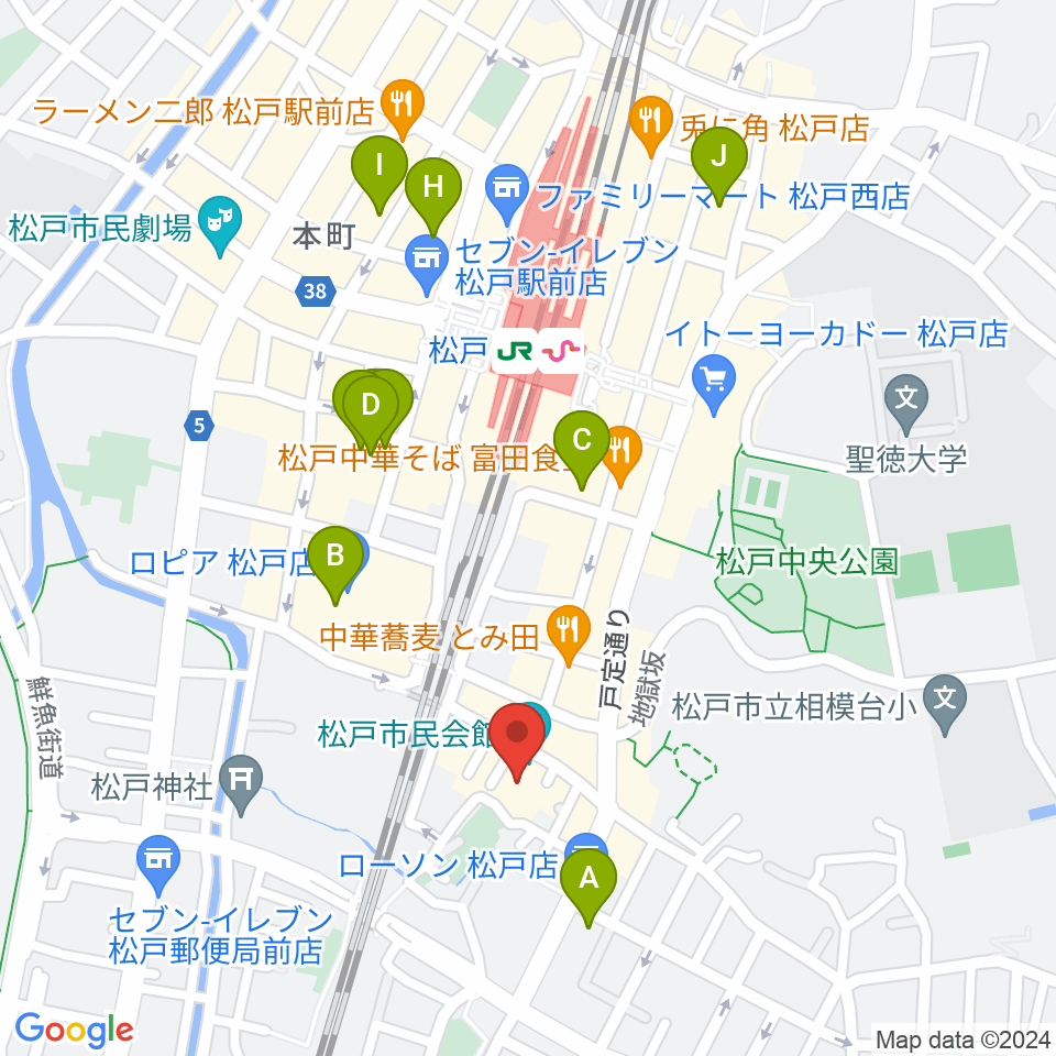 松戸市民会館周辺のホテル一覧地図