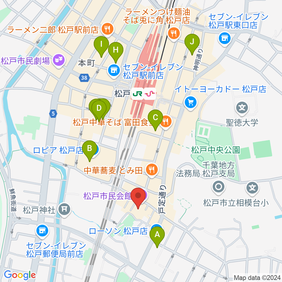 松戸市民会館周辺のホテル一覧地図