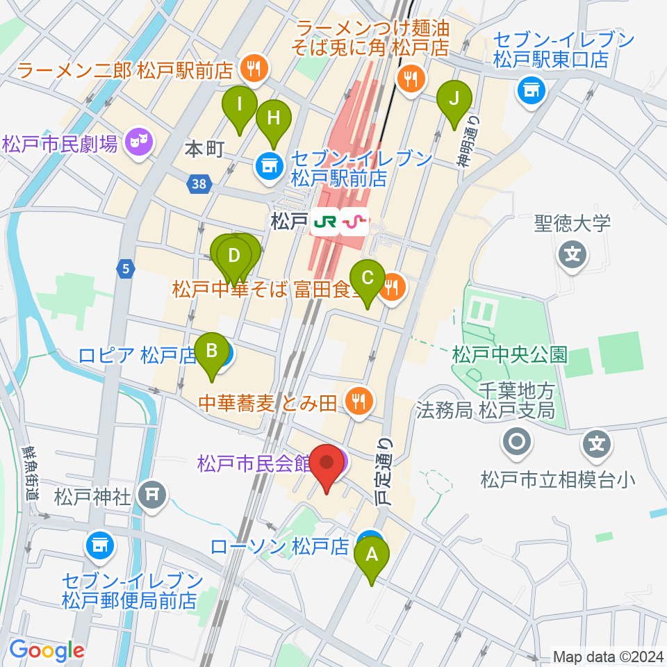 松戸市民会館周辺のホテル一覧地図