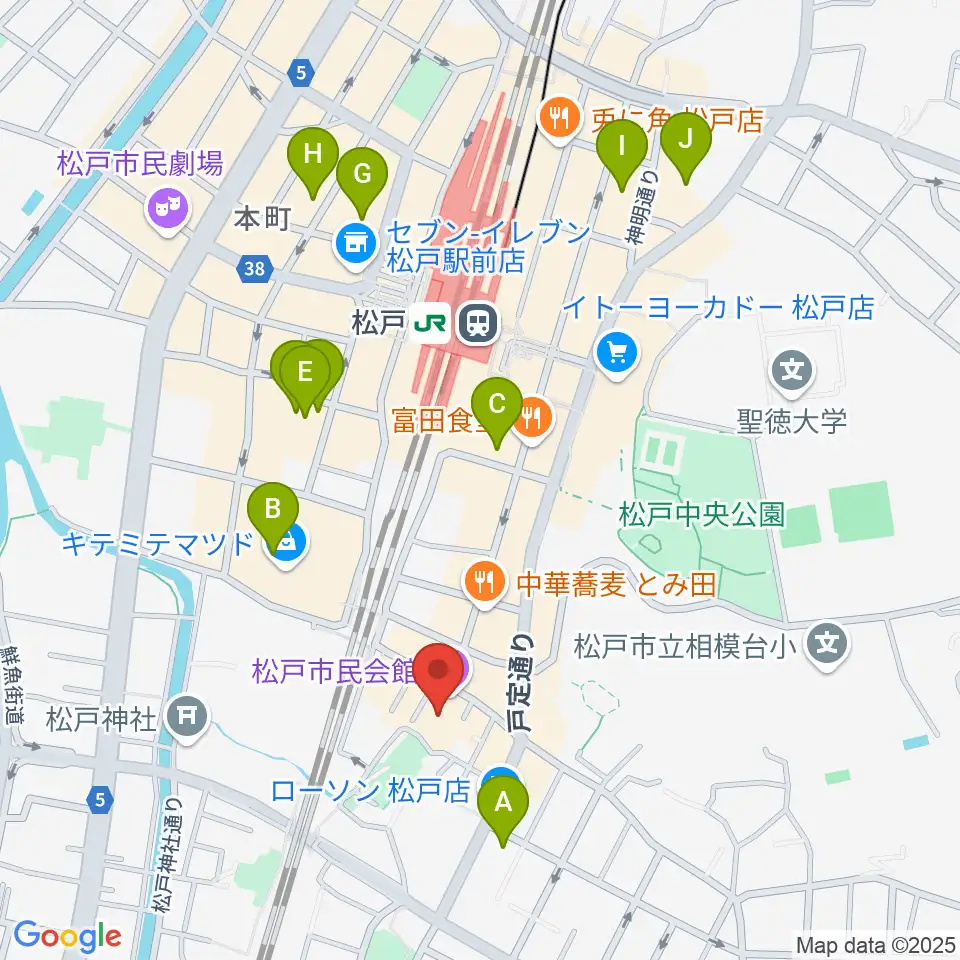 松戸市民会館周辺のホテル一覧地図