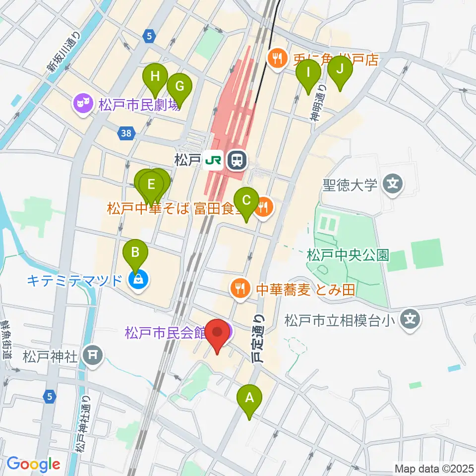 松戸市民会館周辺のホテル一覧地図