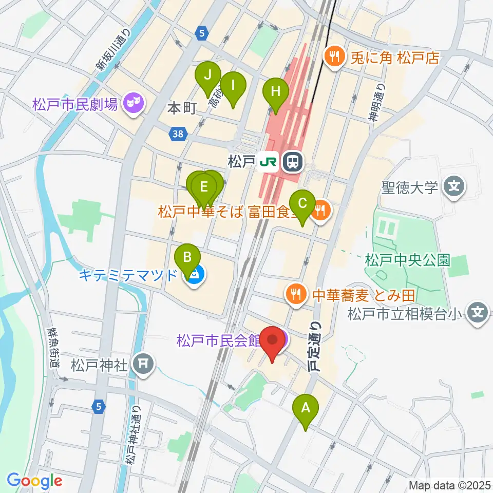 松戸市民会館周辺のホテル一覧地図