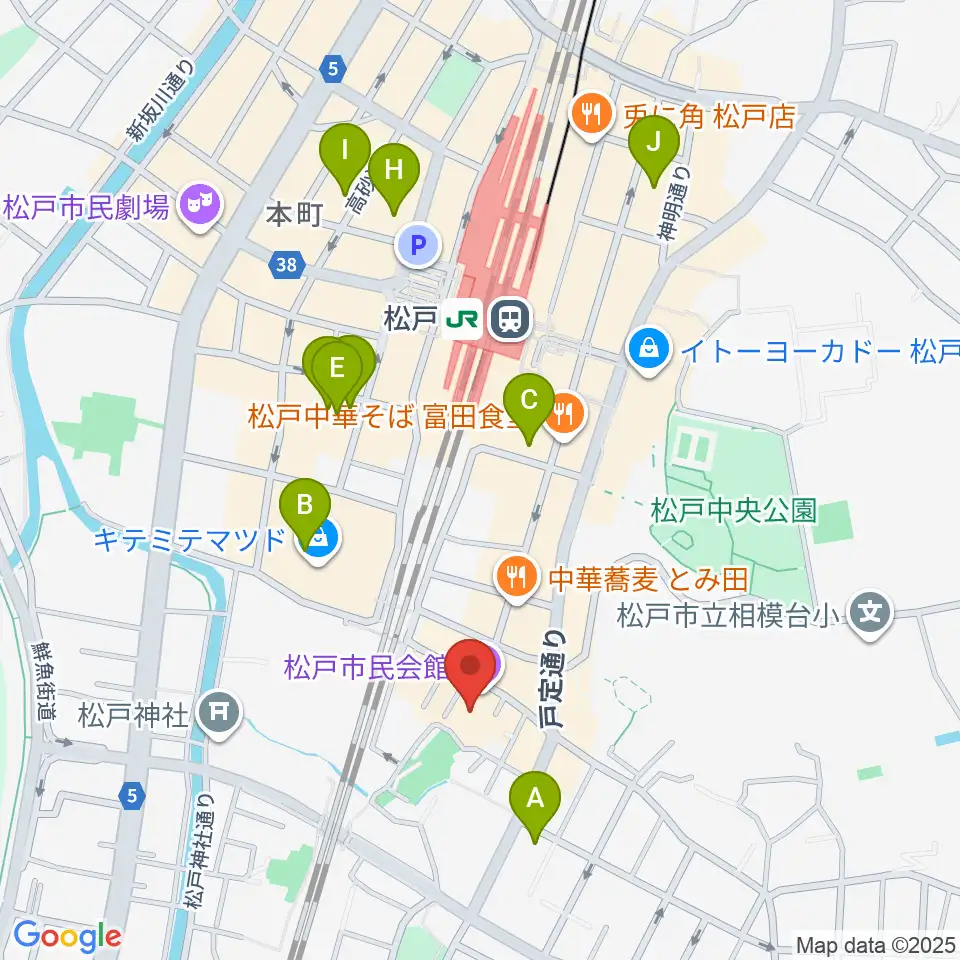 松戸市民会館周辺のホテル一覧地図
