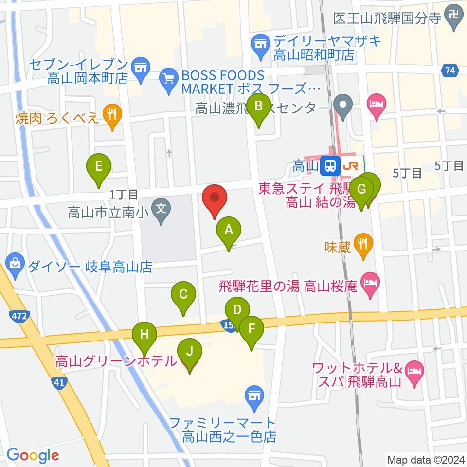 高山市民文化会館周辺のホテル一覧地図