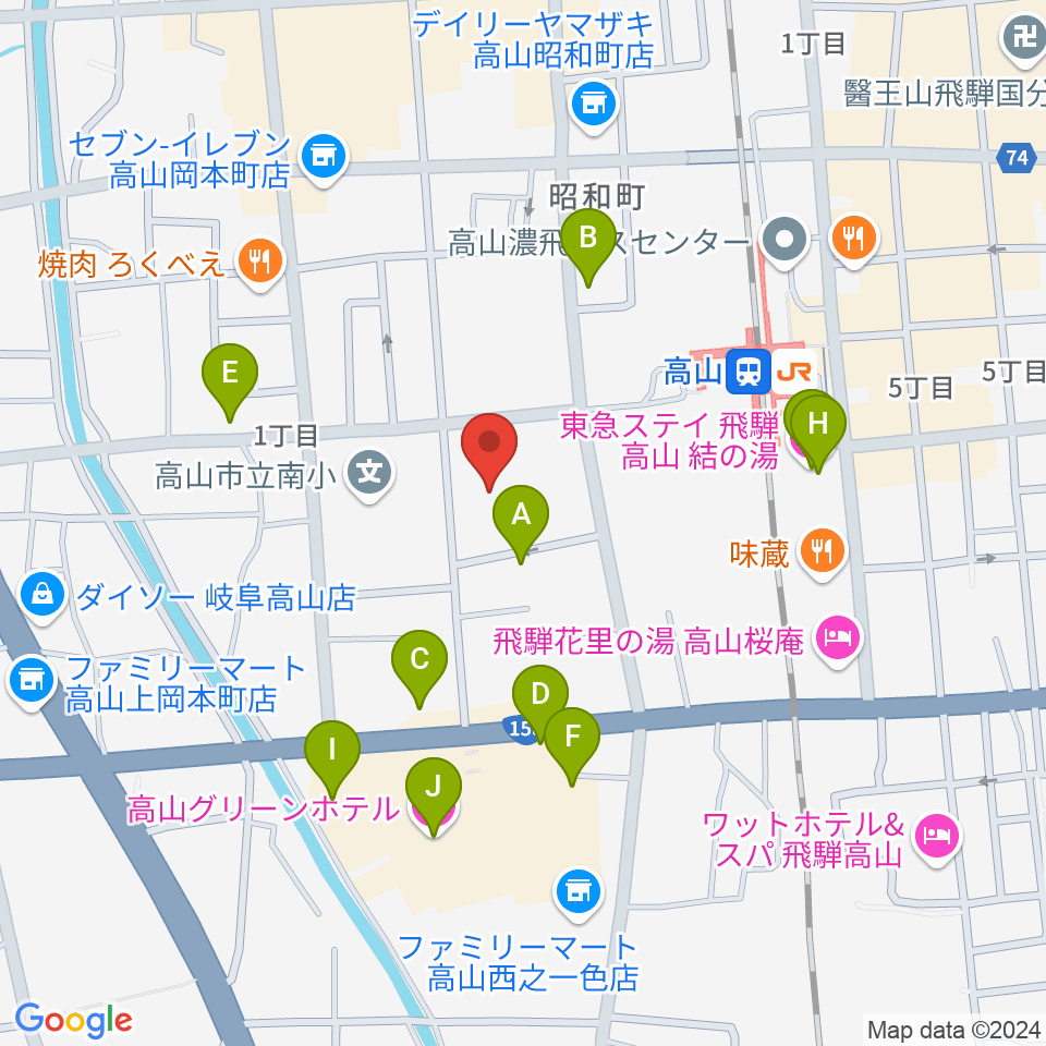 高山市民文化会館周辺のホテル一覧地図