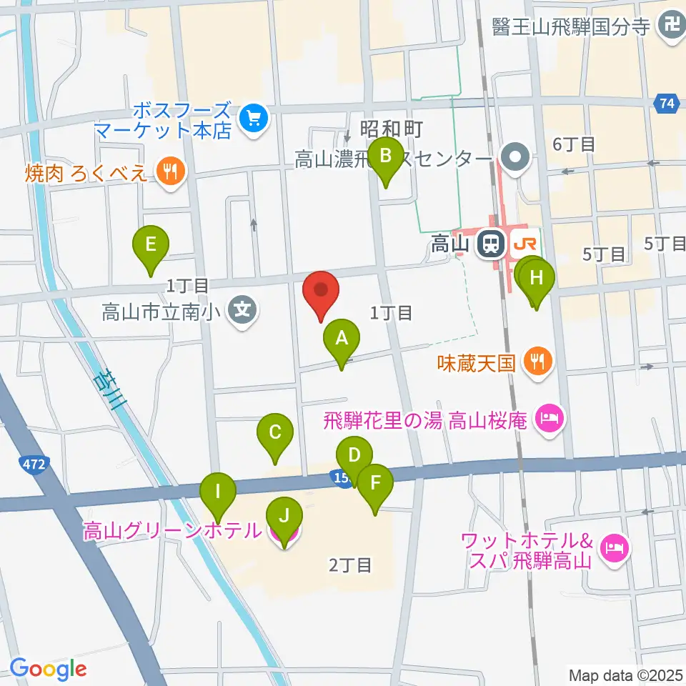 高山市民文化会館周辺のホテル一覧地図