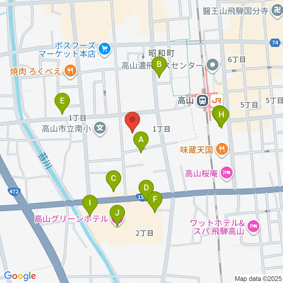 高山市民文化会館周辺のホテル一覧地図