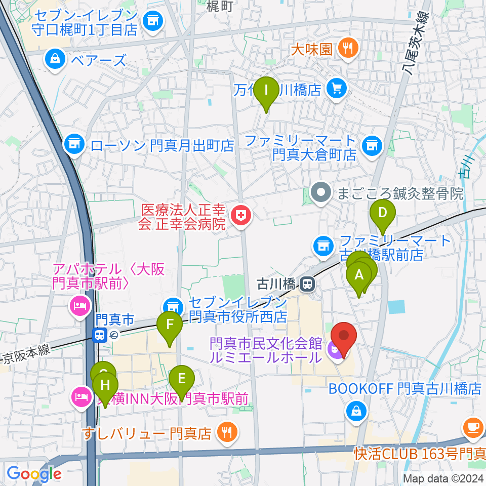 ルミエールホール（門真市民文化会館）周辺のホテル一覧地図