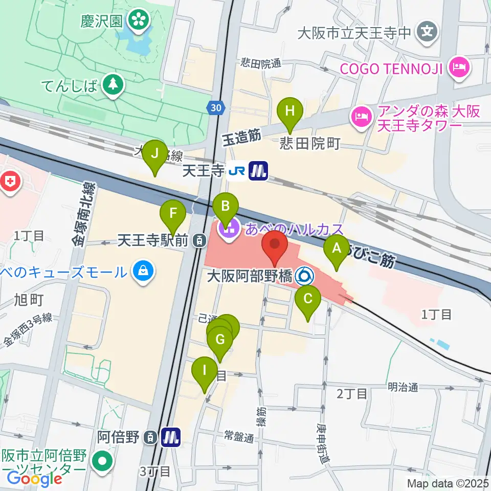 近鉄アート館周辺のホテル一覧地図