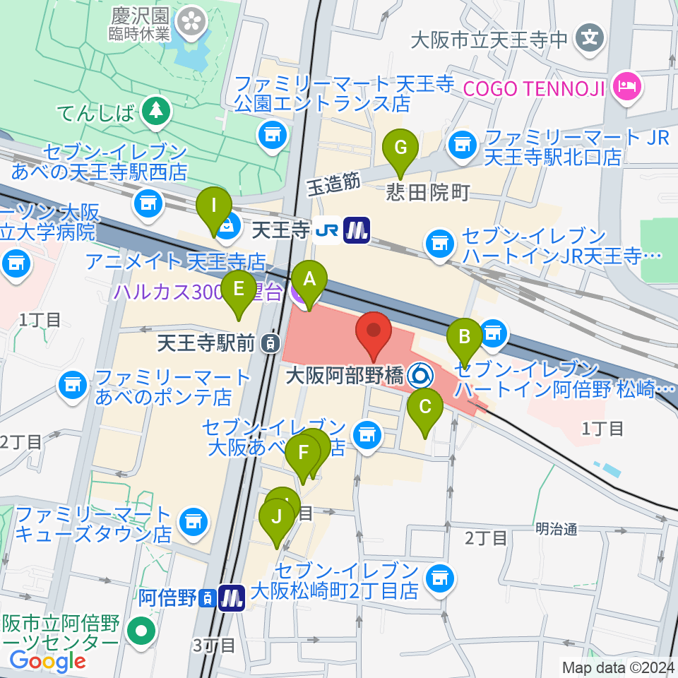 あべのハルカスSPACE9周辺のホテル一覧地図