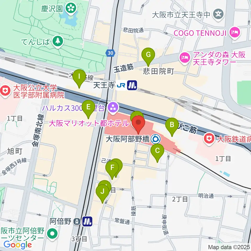 あべのハルカスSPACE9周辺のホテル一覧地図