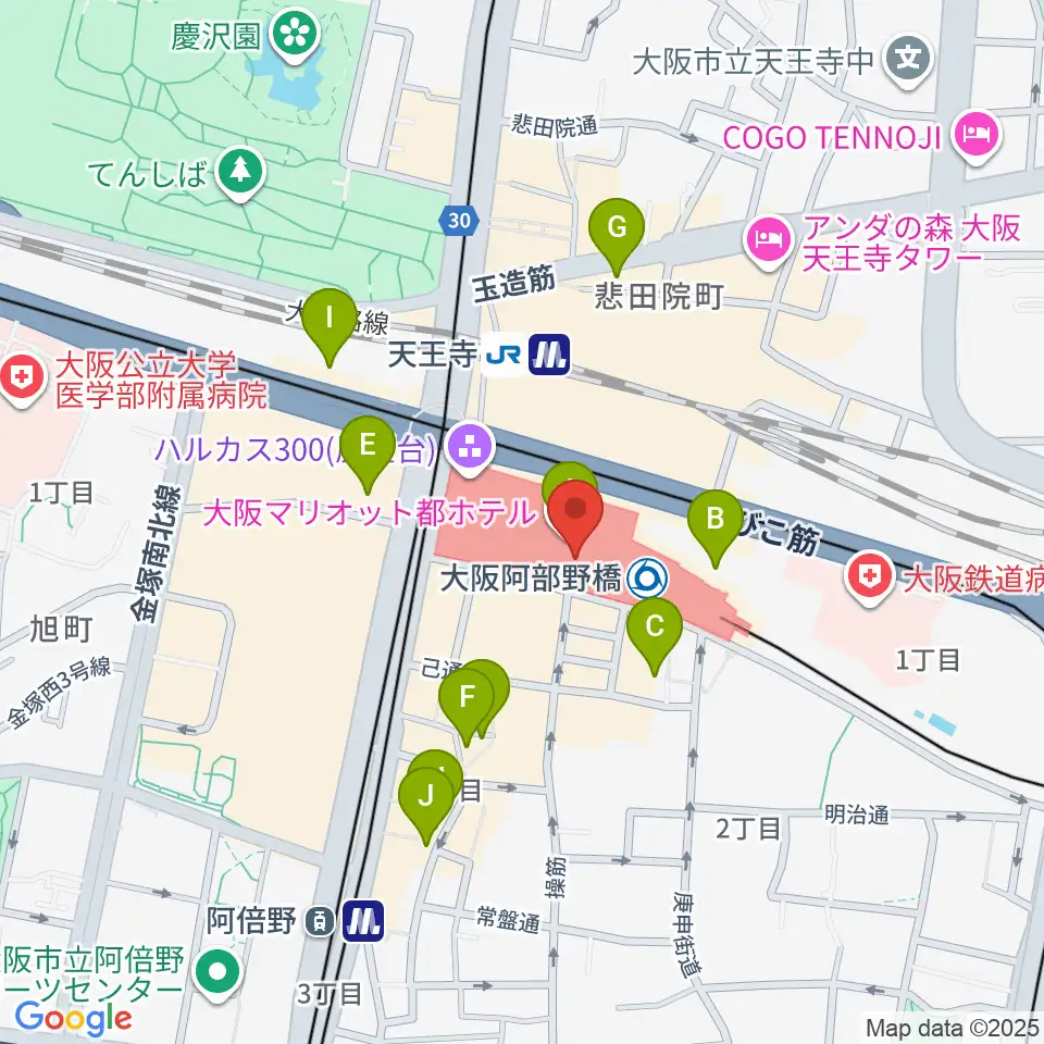 あべのハルカスSPACE9周辺のホテル一覧地図