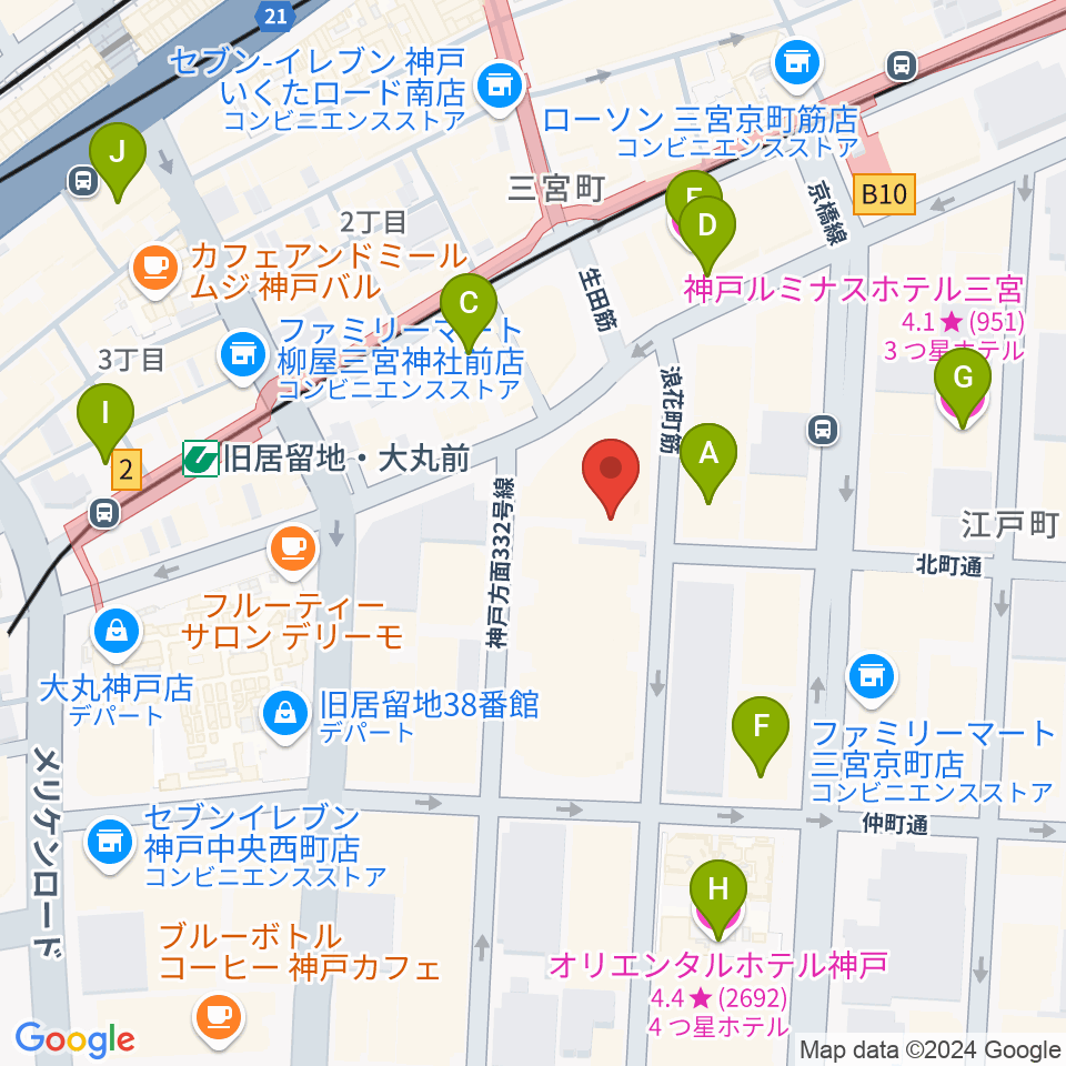 神戸朝日ホール周辺のホテル一覧地図