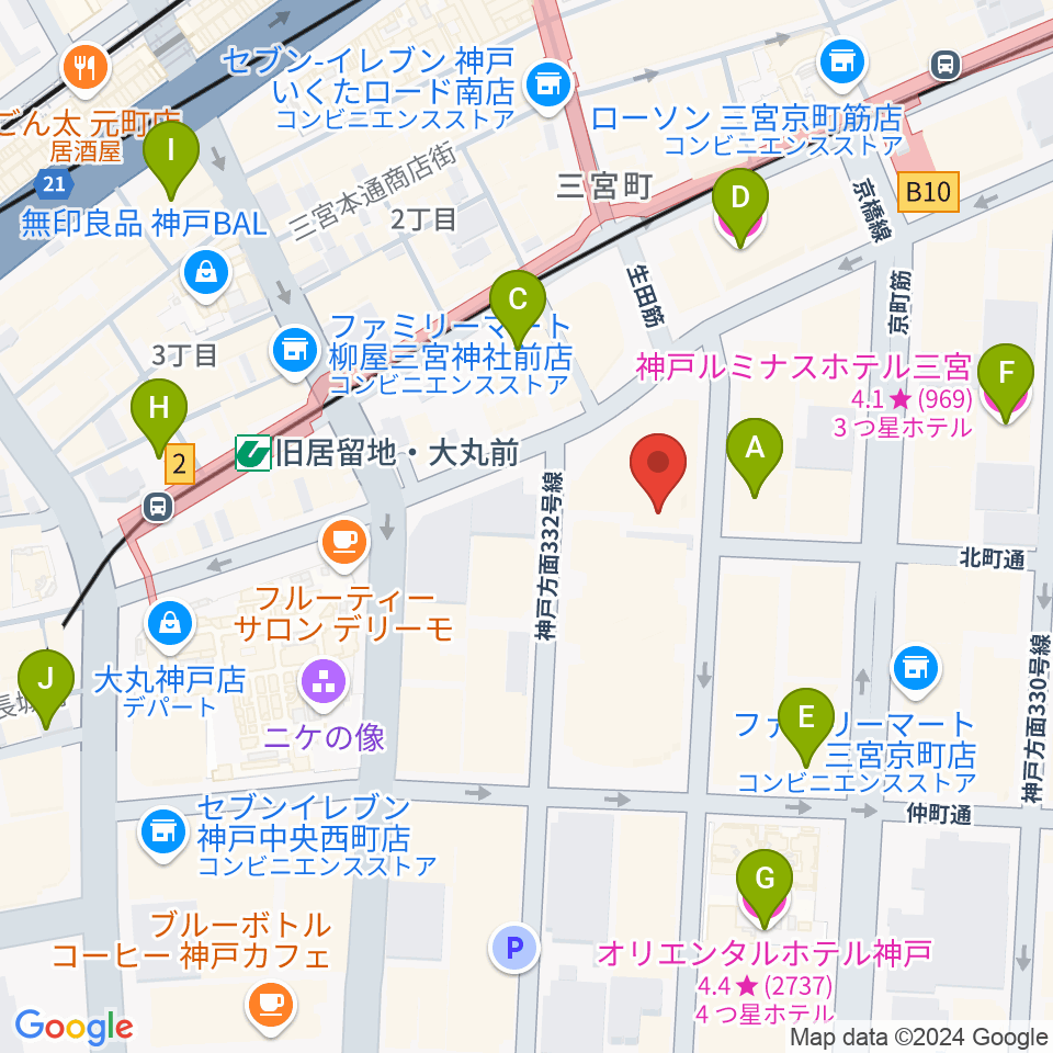 神戸朝日ホール周辺のホテル一覧地図