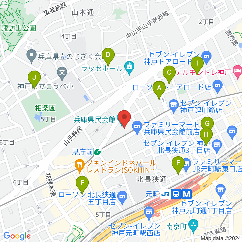兵庫県民会館周辺のホテル一覧地図