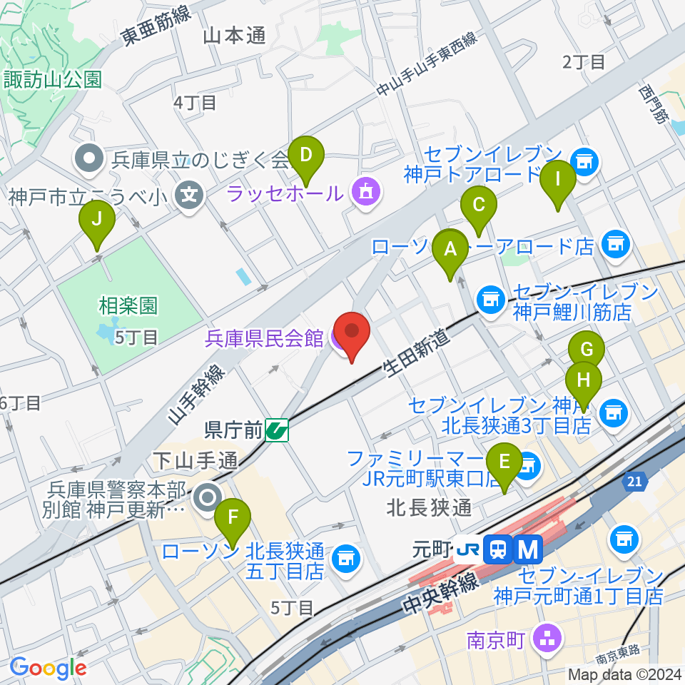 兵庫県民会館周辺のホテル一覧地図
