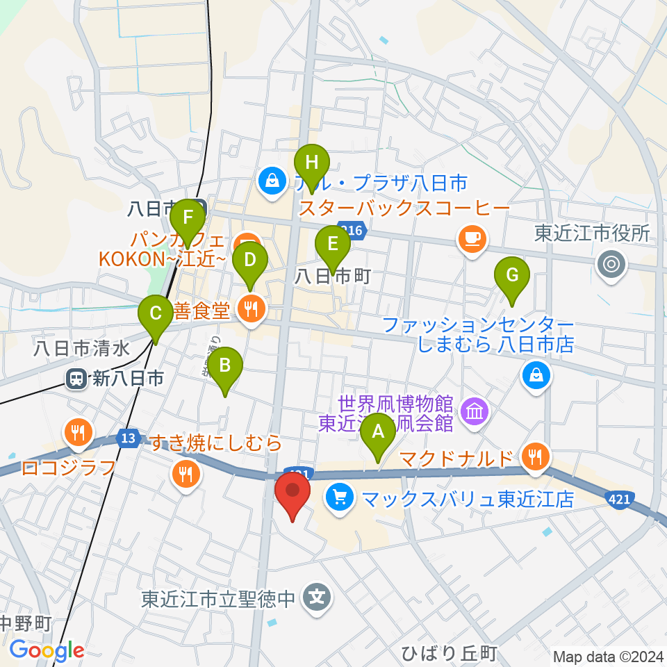 八日市文化芸術会館周辺のホテル一覧地図