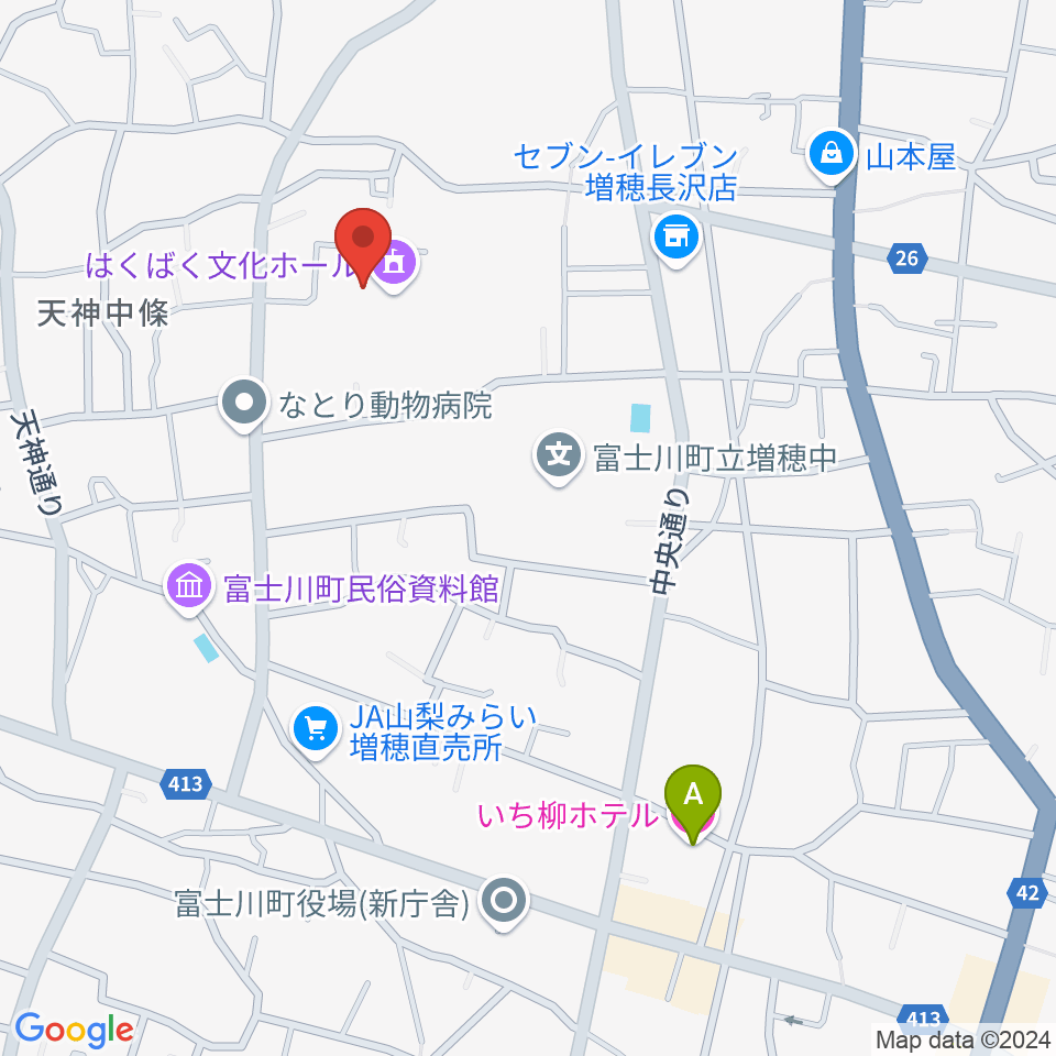 はくばく文化ホール周辺のホテル一覧地図