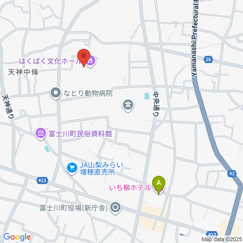 はくばく文化ホール周辺のホテル一覧地図