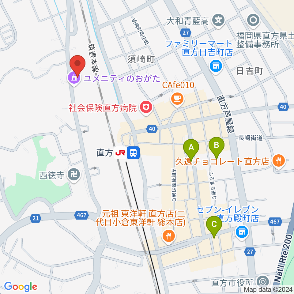 ユメニティのおがた周辺のホテル一覧地図