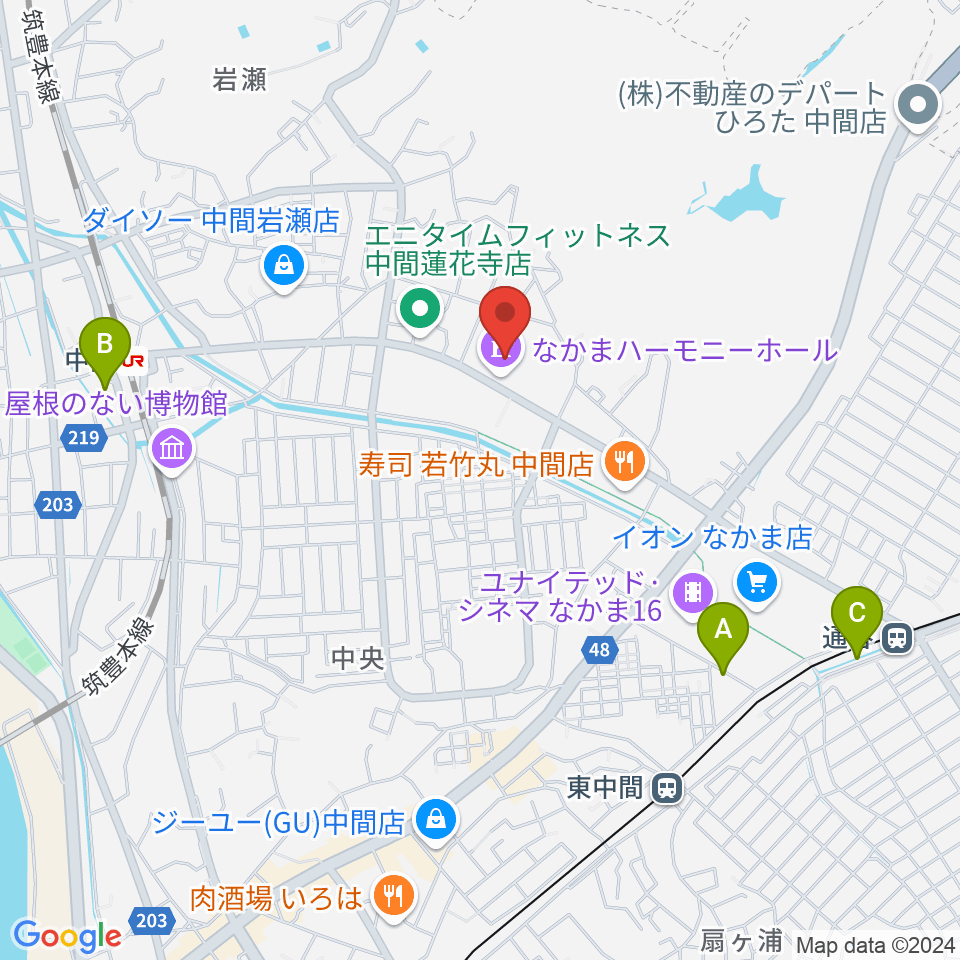 なかまハーモニーホール周辺のホテル一覧地図