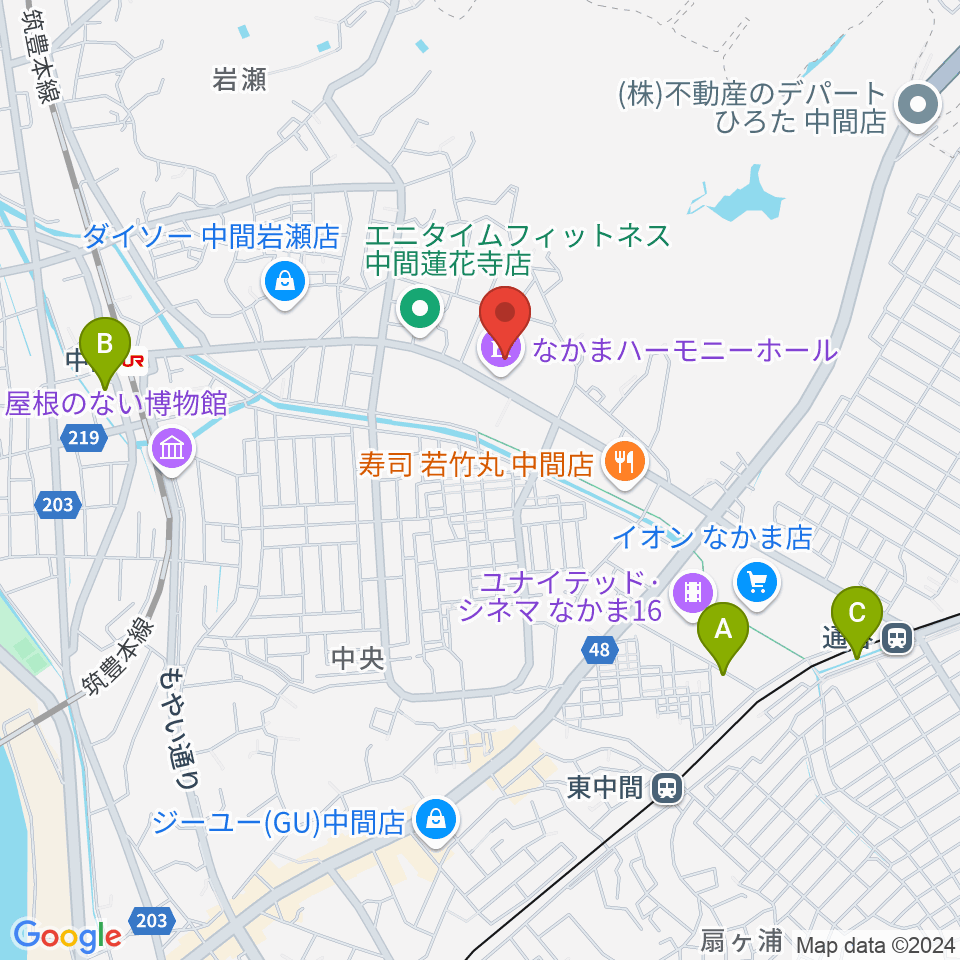 なかまハーモニーホール周辺のホテル一覧地図