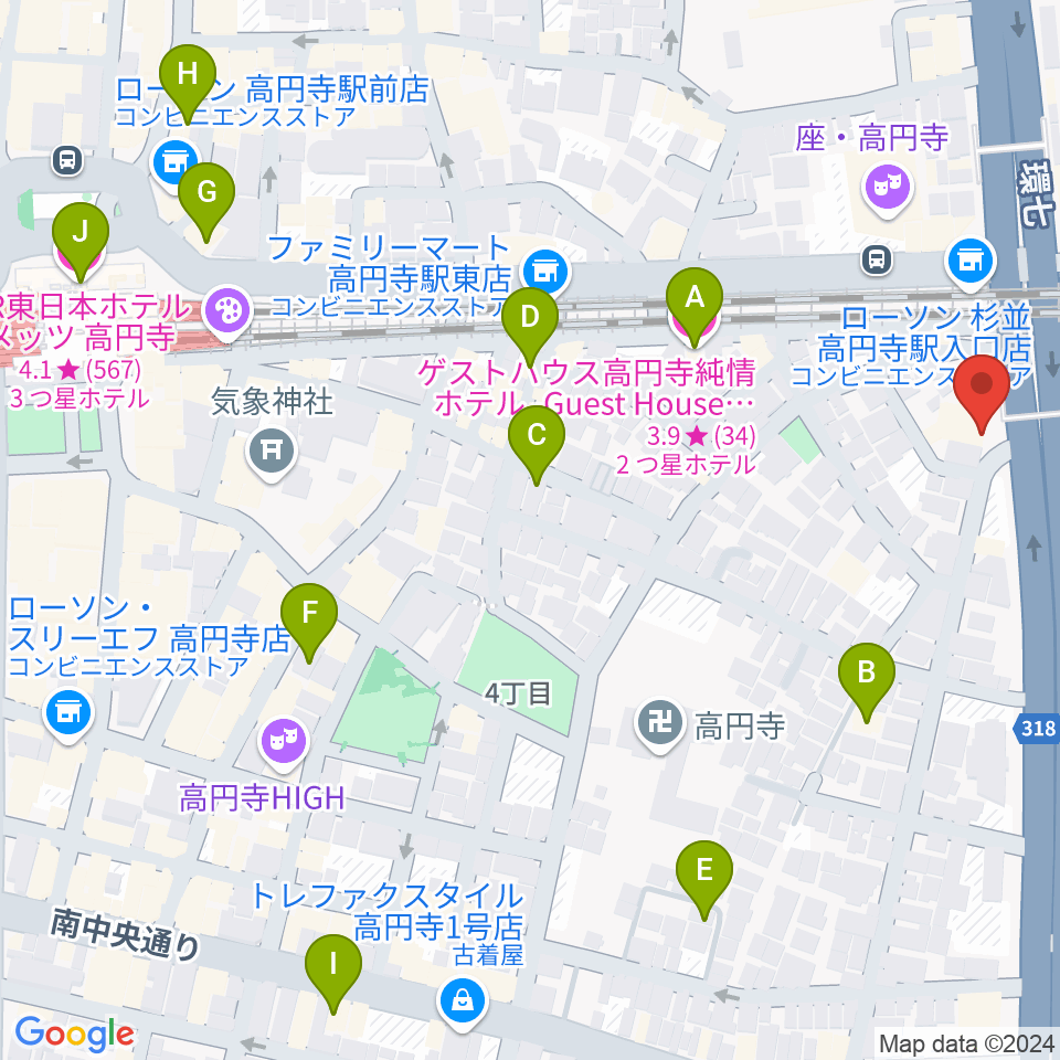 高円寺STUDIO K周辺のホテル一覧地図